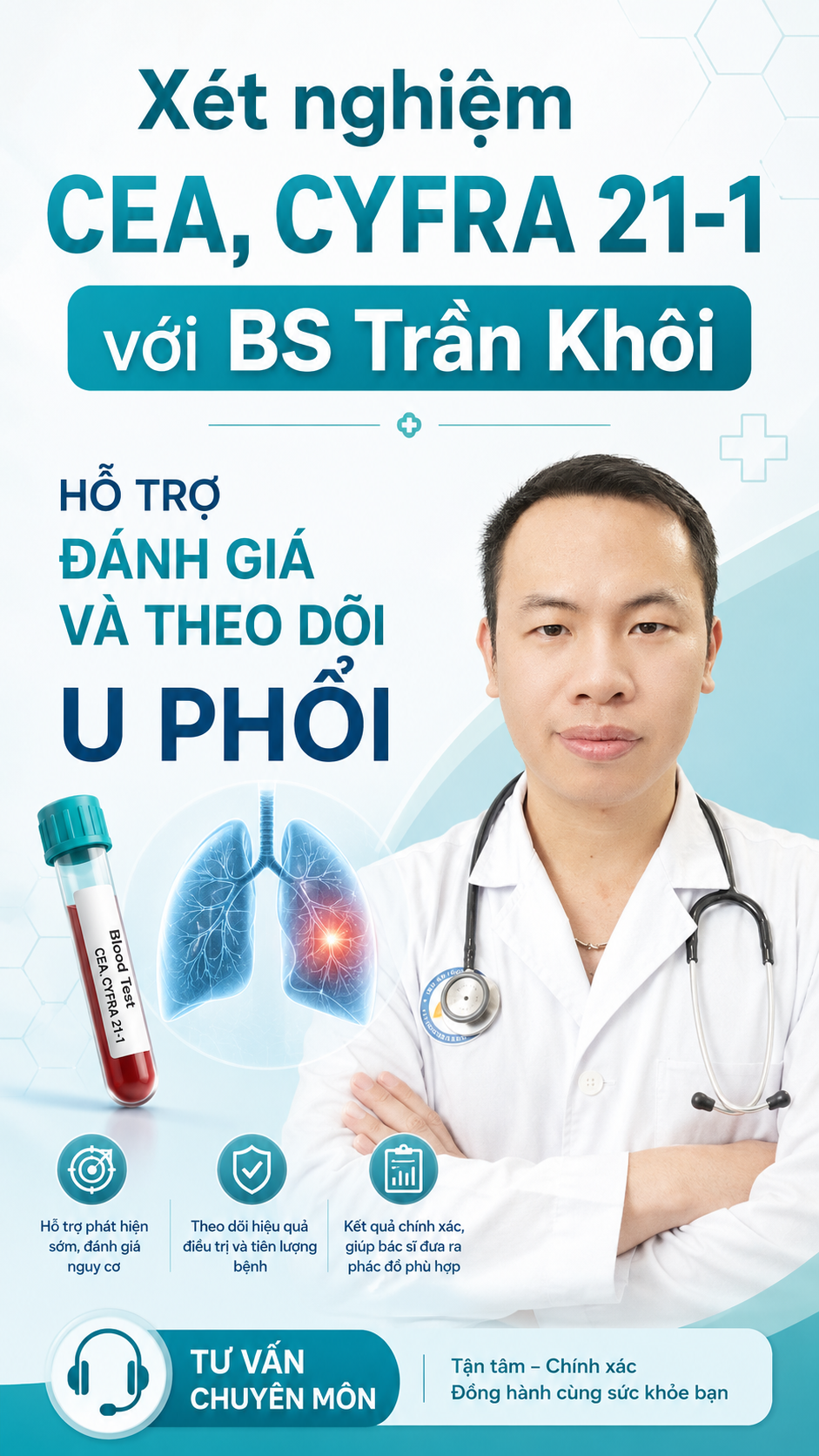  XÉT NGHIỆM MÁU CEA, CYFRA 21-1 – “KÍNH CHIẾU HẬU” CHO HÀNH TRÌNH ĐIỀU TRỊ UNG THƯ PHỔI